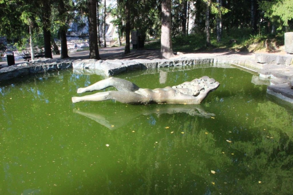 Это скульптура девушки, бросившейся в воду и ударившейся о каменное дно